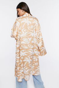 CREAM/TAUPE Tropical Print Satin Kimono, image 3