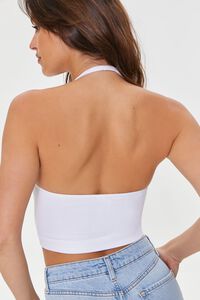 WHITE Seamless Ribbed Knit Halter Top, image 4