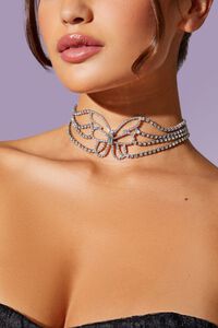 SILVER/CLEAR Rhinestone Butterfly Choker Necklace, image 1