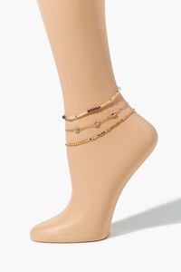 GOLD Beaded Floral Chain Anklet Set, image 2