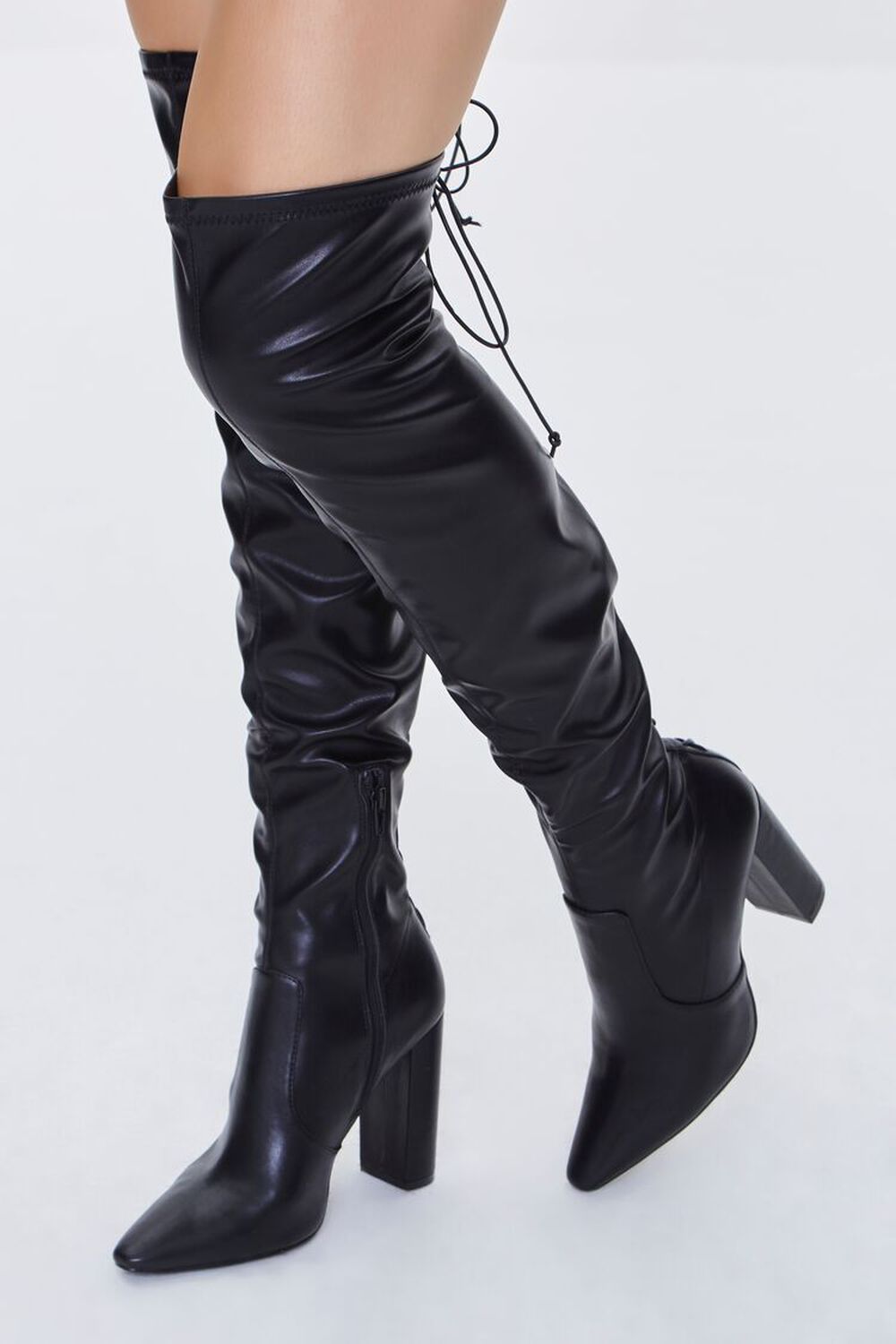 Faux Leather Thigh-High Boots
