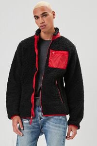 BLACK Faux Shearling Zip-Up Jacket, image 1