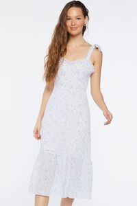 WHITE/BLUE Ditsy Floral Tie-Strap Midi Dress, image 4