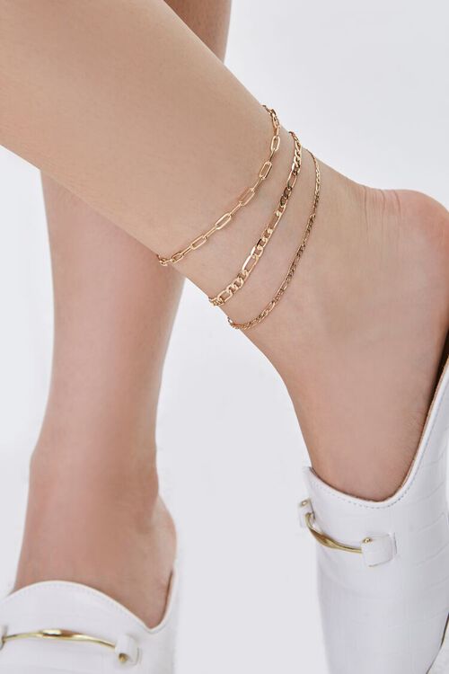 GOLD Figaro Chain Anklet Set, image 1