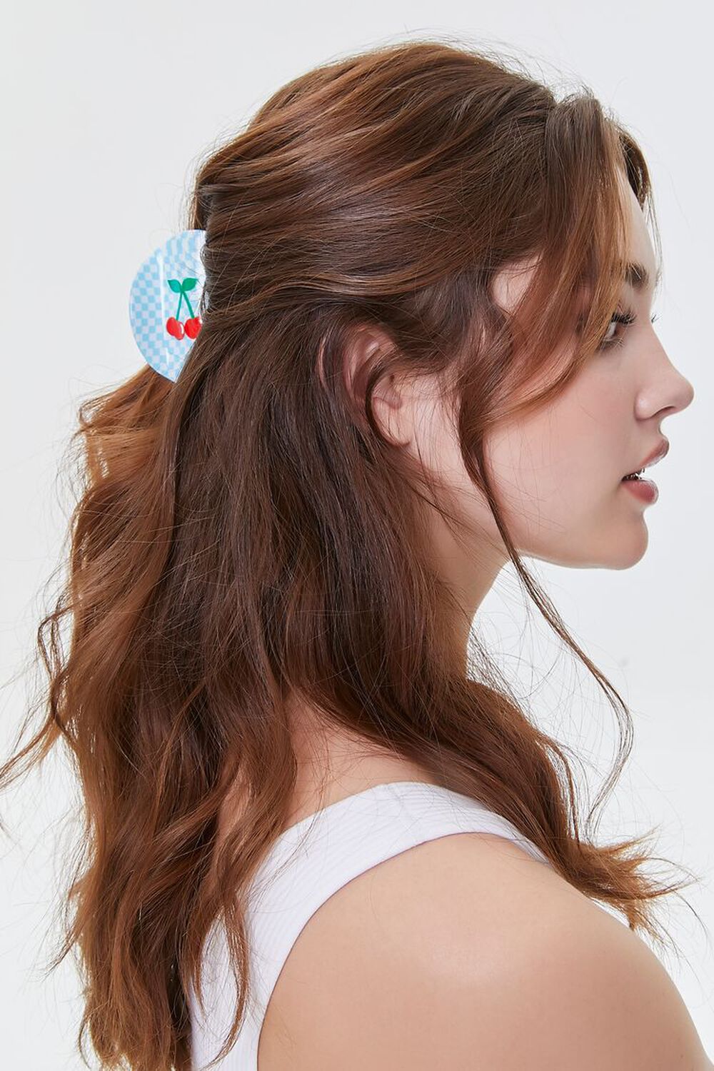 BLUE/MULTI Checkered Cherry Hair Claw Clip, image 1