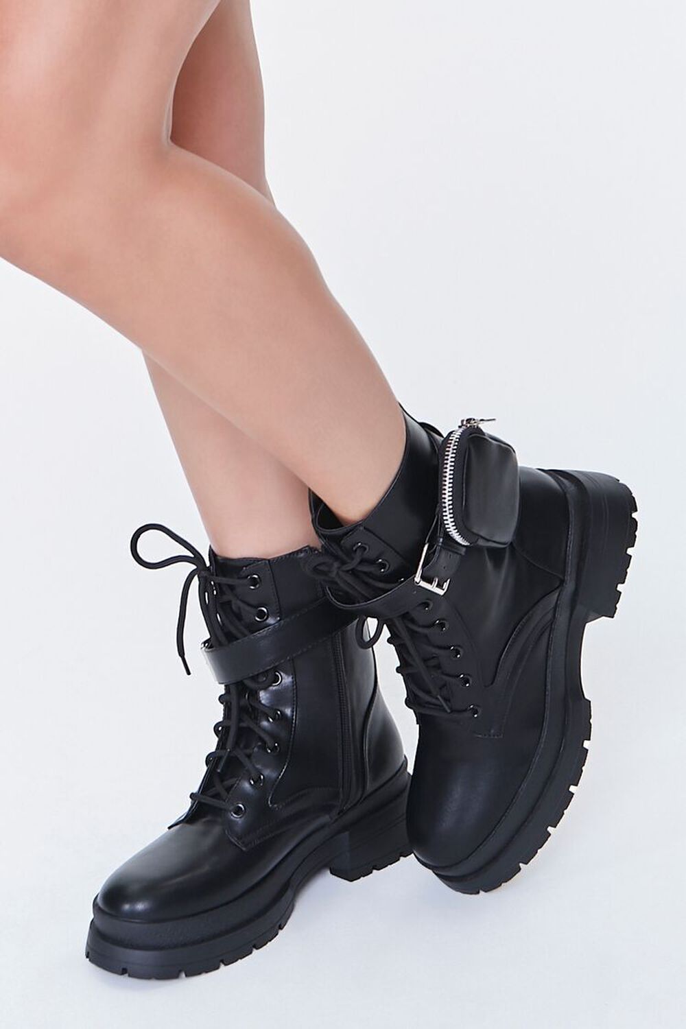 BLACK Coin Purse Lace-Up Combat Boots, image 1