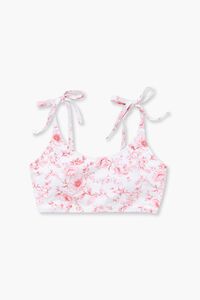 PINK/WHITE Plus Size Floral Print Self-Tie Bikini Top, image 4