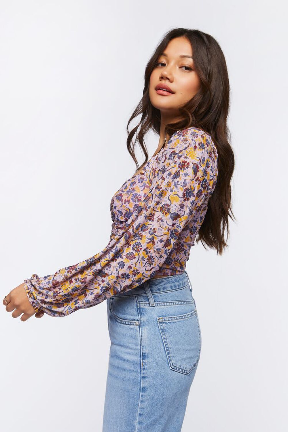 ROSEWATER/MULTI Ruched Floral Print Top, image 2
