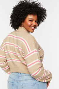 KHAKI/PEONY Plus Size Striped Mock Neck Cropped Sweater, image 3