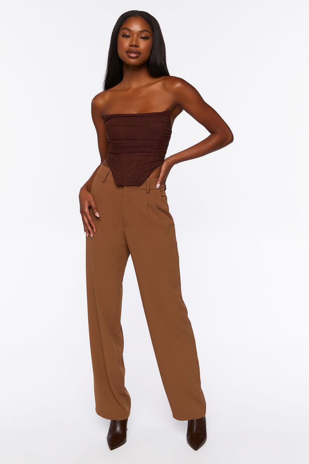 BROWN Mid-Rise Straight-Leg Trousers, image 1
