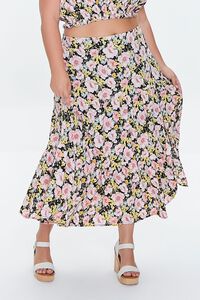 BLACK/MULTI Plus Size Floral Print Crop Top & Skirt Set, image 5