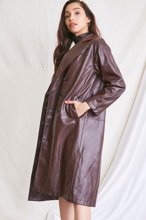 AUBERGINE Faux Leather Double-Breasted Coat, image 2