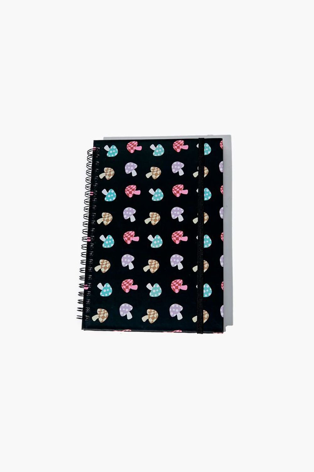 BLACK Mushroom Print Spiral Notebook, image 1