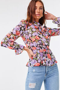 Floral Chiffon Pussycat Bow Top, image 1