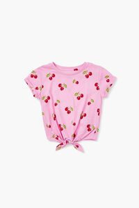 PINK/MULTI Girls Cherry Print Knotted Tee (Kids), image 1