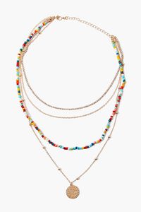 GOLD/MULTI Coin Pendant Beaded Layered Necklace, image 2