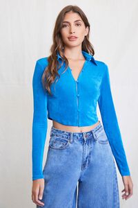 BLUE Cropped Knit Shirt, image 5