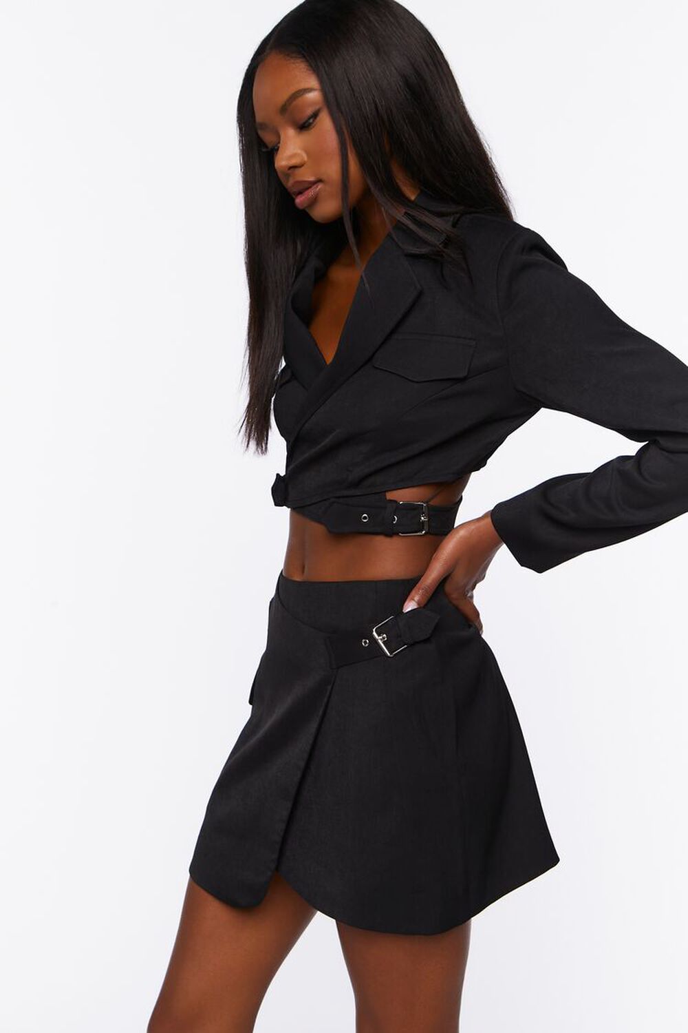 BLACK Cropped Blazer & Mini Skirt Set, image 2