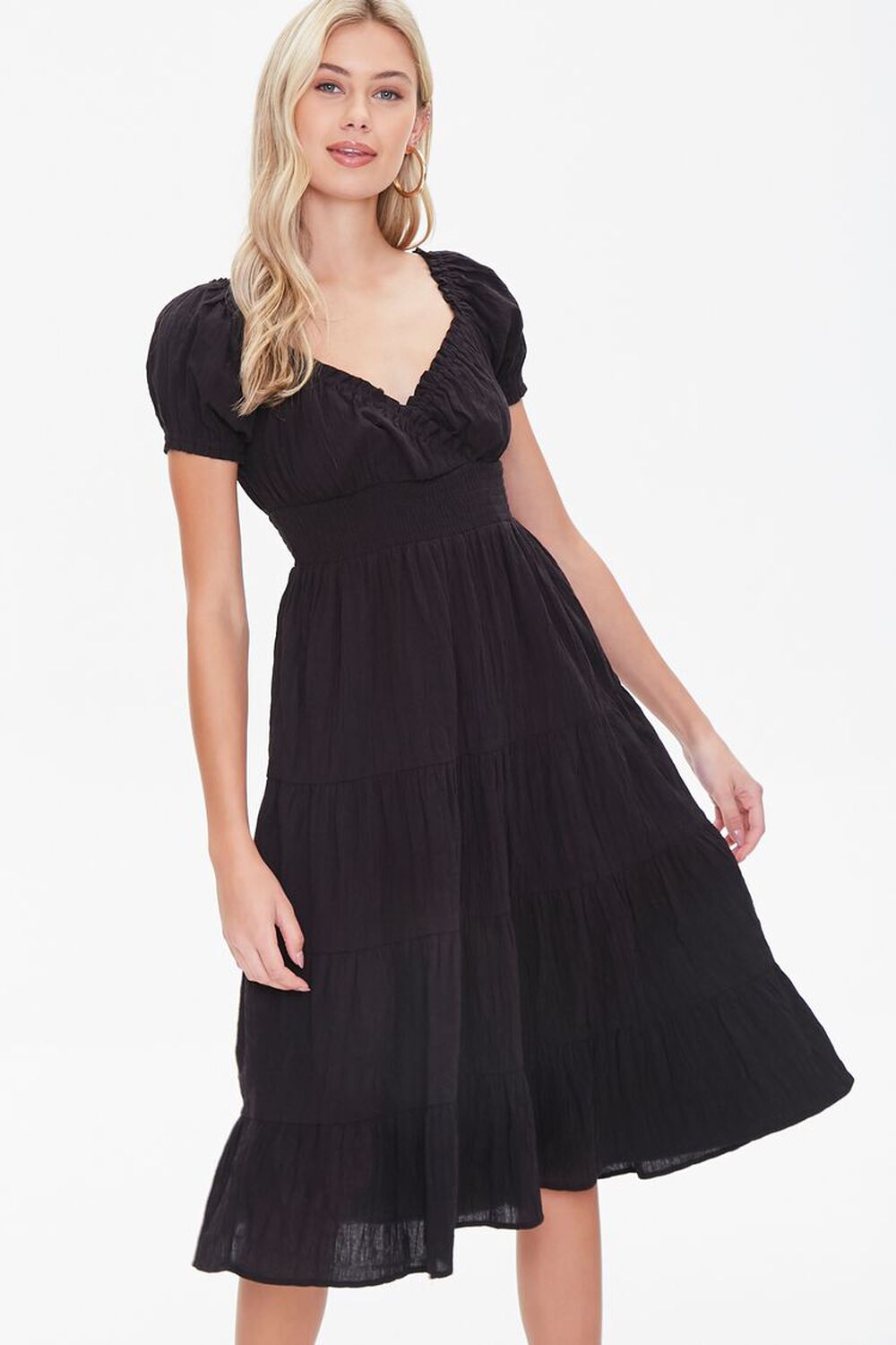 BLACK Tiered Ruffle-Trim Dress, image 1