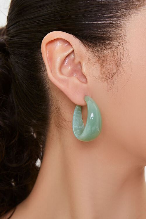 GREEN Marble Open-End Hoop Earrings, image 2