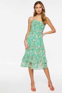 GREEN/MULTI Floral Print Sweetheart Midi Dress, image 1