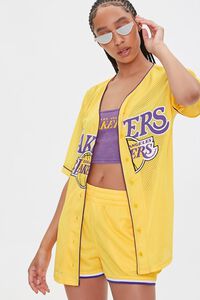 YELLOW/MULTI Lakers Graphic Buttoned Mesh Top, image 1