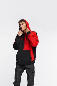 BLACK/RED Colorblock Graphic Embroidered Hoodie, image 1