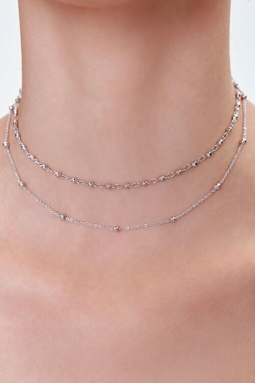 SILVER Beaded Layered Choker Necklace, image 1