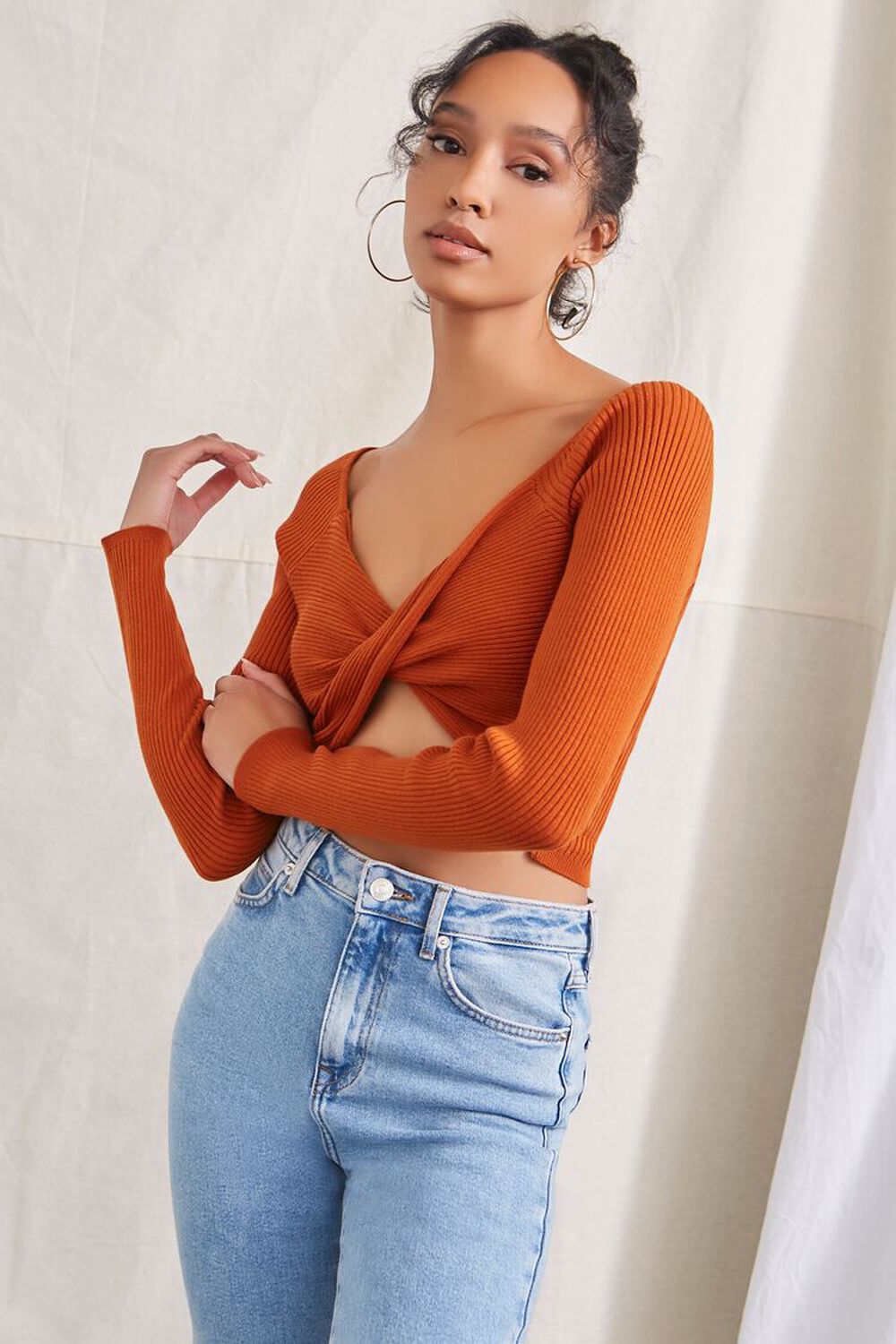 RUST Twisted Sweater-Knit Crop Top, image 1