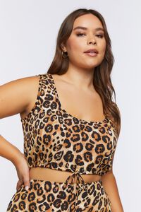BLACK/BROWN Plus Size Leopard Crop Top & Skirt Set, image 4
