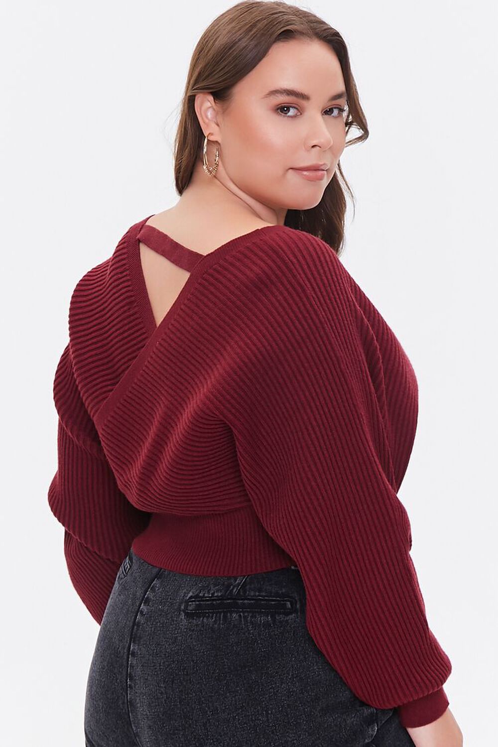 WINE Plus Size Ribbed Surplice Sweater, image 1