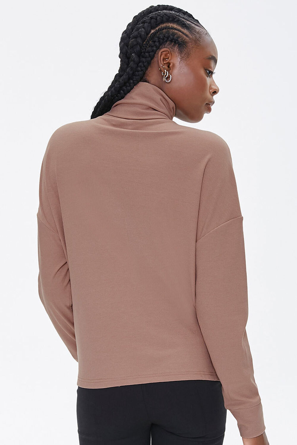 TAUPE Ribbed Turtleneck Top, image 3