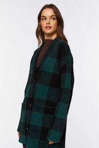 HUNTER GREEN/BLACK Buffalo Plaid Longline Cardigan Sweater, image 2