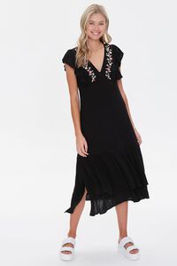 BLACK/MULTI Floral Embroidered Midi Dress, image 4