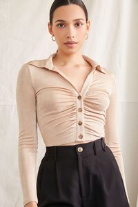 TAUPE Ruched Cropped Shirt, image 1