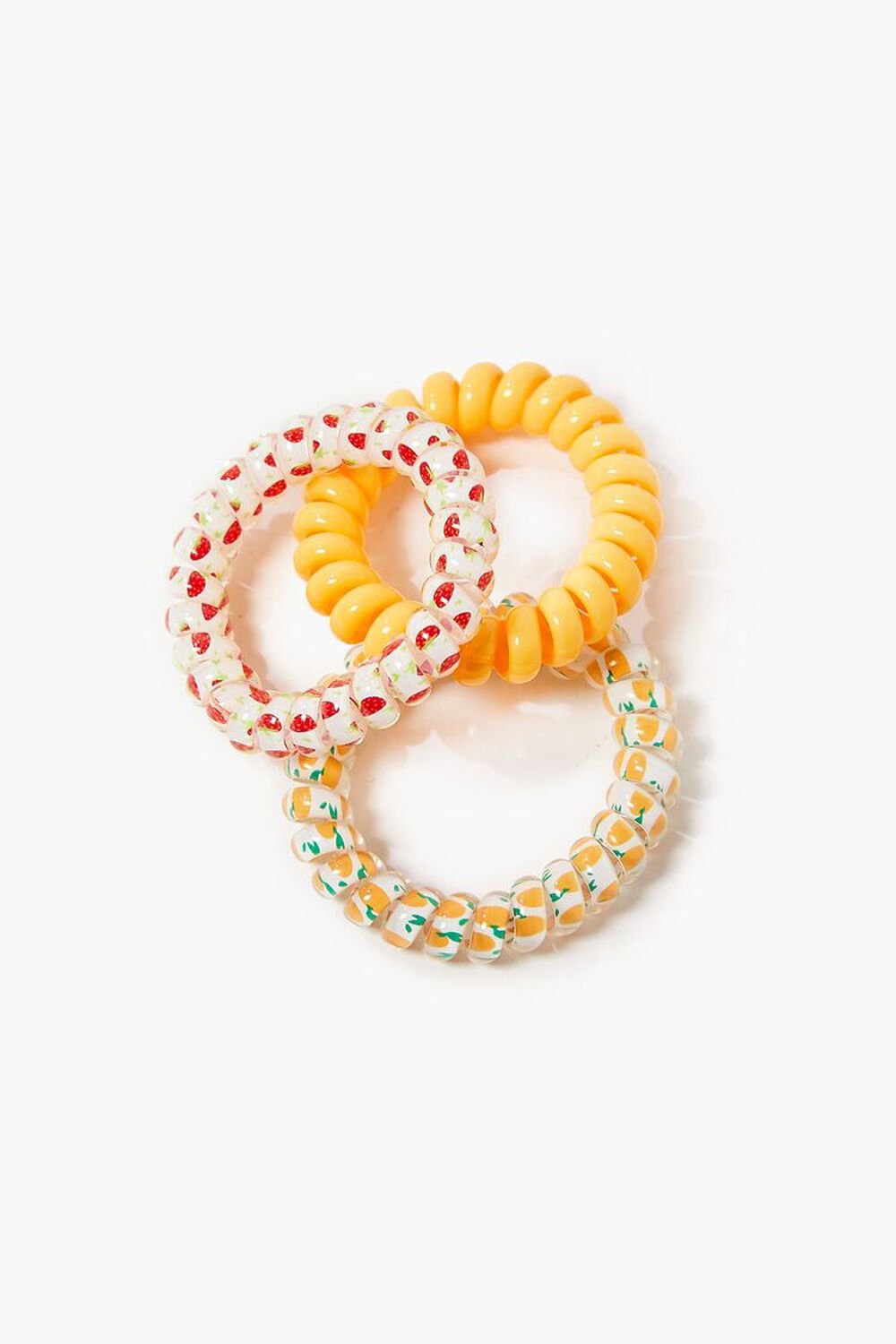 ORANGE/MULTI Strawberry Print Spiral Hair Tie Set, image 1