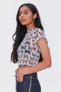 IVORY/BLACK Butterfly Print Mesh Top, image 2