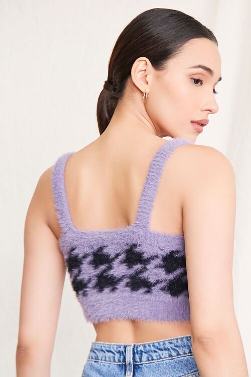 PURPLE/BLACK Sweater-Knit Houndstooth Crop Top, image 3