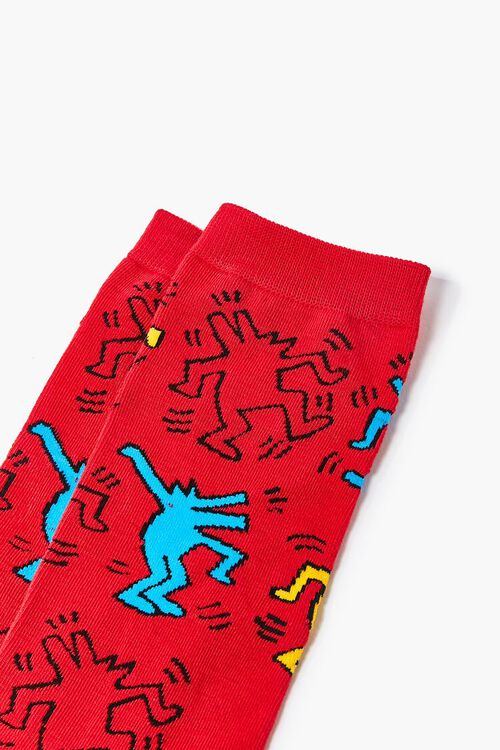 RED/MULTI Men Keith Haring Crew Socks, image 2