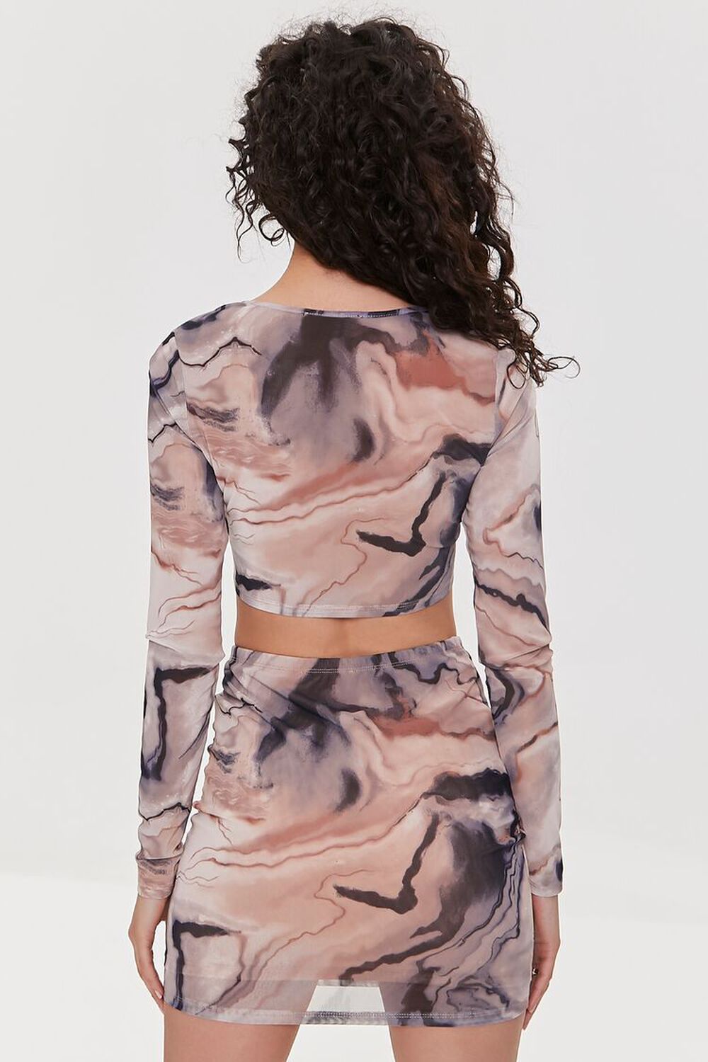 BROWN/MULTI Marble Print Crop Top & Skirt Set, image 3