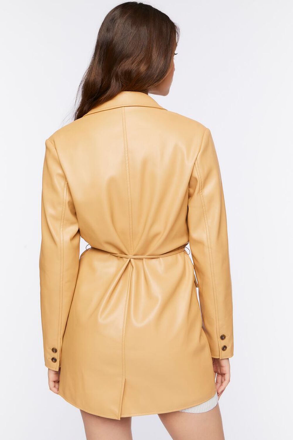 TAN Faux Leather Belted Blazer, image 3