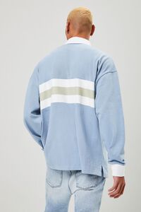 DUSTY BLUE/KHAKI Striped-Panel Polo Shirt, image 3