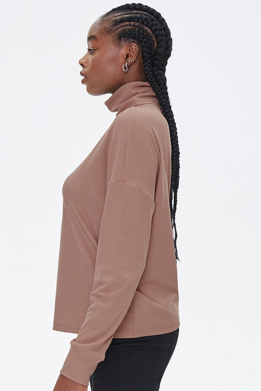 TAUPE Ribbed Turtleneck Top, image 2