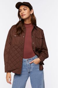 CHOCOLATE Quilted Dolphin-Hem Shacket, image 1