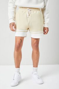KHAKI/WHITE French Terry Varsity-Striped Shorts, image 2