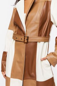 BROWN/MULTI Faux Leather Colorblock Trench Coat, image 6