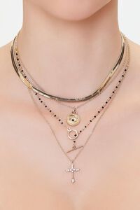 GOLD Rhinestone Cross Layered Necklace, image 1