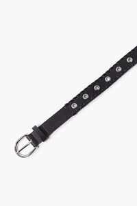 BLACK/SILVER Whipstitched Faux Leather Grommet Belt, image 3
