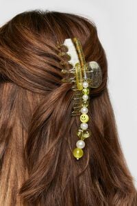 LIGHT YELLOW Happy Face Beaded Hair Claw Clip, image 2