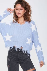 BLUE/CREAM Distressed Star Print Sweater, image 1